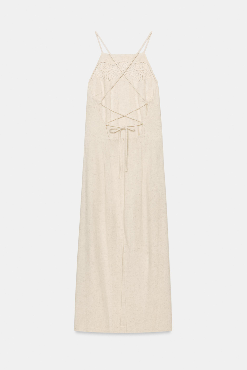 ZARA ПЛАТЬЕ МИДИ ИЗ СМЕСОВОГО ЛЬНА, ЭКРЮ