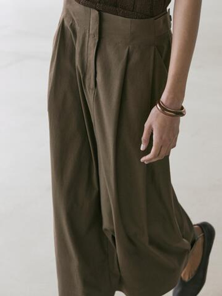 Massimo Dutti Юбка миди со складками-плиссе, хаки