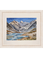 Картина авторская акварельная в паспарту 40х50 см на стену для интерьера "Белуха и Ак-Кем. Горный Алтай"