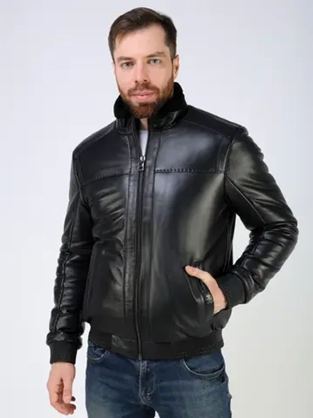 Куртка пуховик из натуральной кожи утепленная короткая