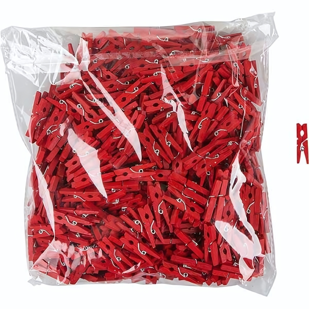 Прищепки-мини д/бокала[500шт];сосна;,L=30,B=8мм;красный (Цвет: красный)