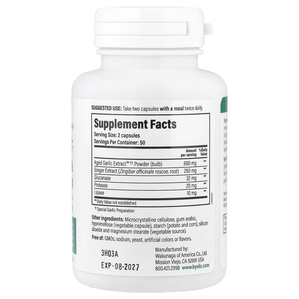 Kyolic, Aged Garlic Extract™, экстракт выдержанного чеснока, для очищения организма и улучшения пищеварения, формула 102, 100 растительных капсул