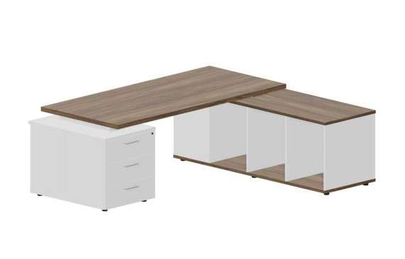 Стол на опорной тумбе 3 ящика и опорной сервисной тумбе (правый) 200(+0/15/30/45/60)х180х73.5см