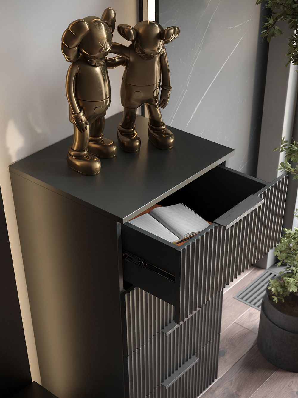 Комод Olympia для одежды, 4 ящика, цвет серый, габариты 45х90х40 см