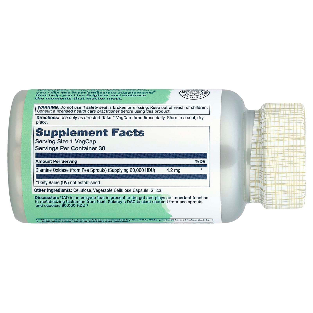 Solaray, веганский фермент DAO, 4,2 мг, 30 растительных капсул