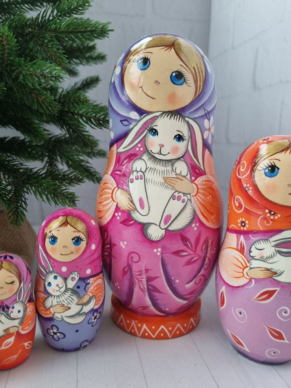 Матрешка Маша с зайкой 21см 5мест