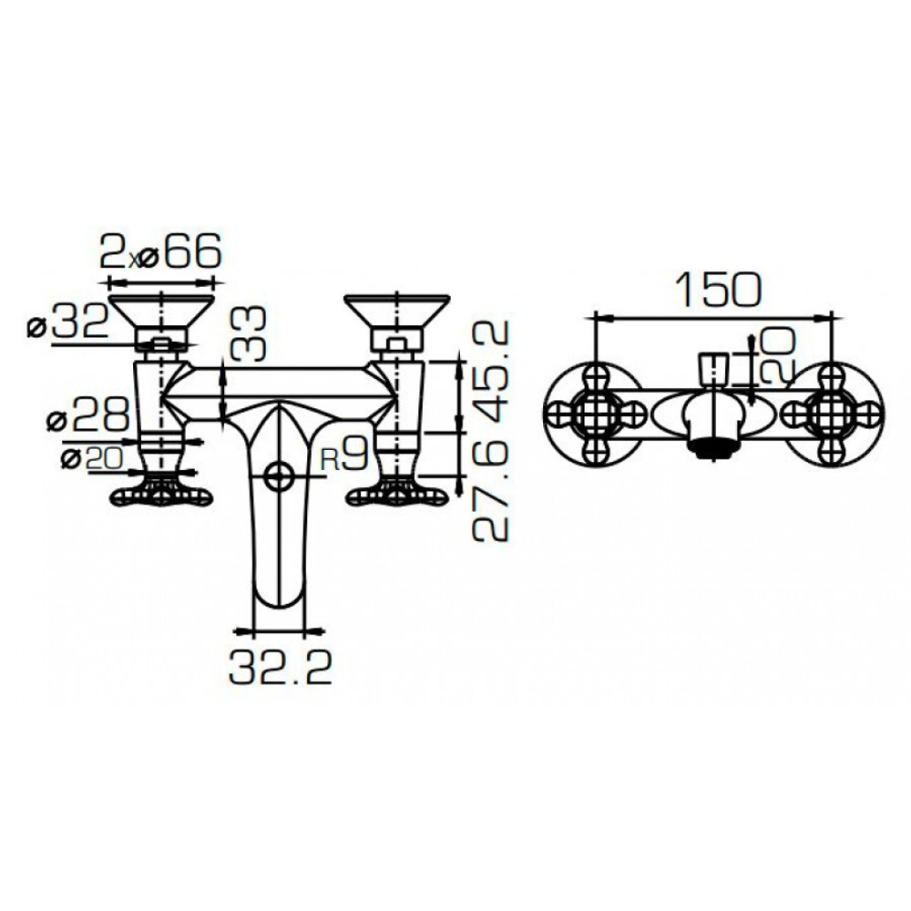 СМЕСИТЕЛЬ ДЛЯ ВАННЫ С КОРОТКИМ ИЗЛИВОМ БЕЗ АКСЕССУАРОВ BRAVAT SAMMER RAIN F677111C-01