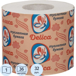 Бумага туалетная Delica 1 слой 36 метров на втулке 32 рул/уп