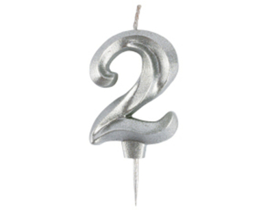 Свеча Цифра 2 витая серебро 5см