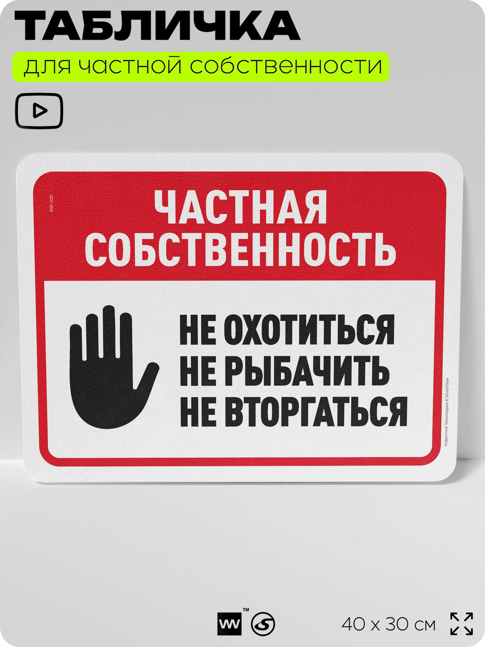 Табличка для частной территории "Частная собственность", на дом, для участка, организаций, предупреждающая, 40х30 см, Silver Plane x Айдентика Технолоджи