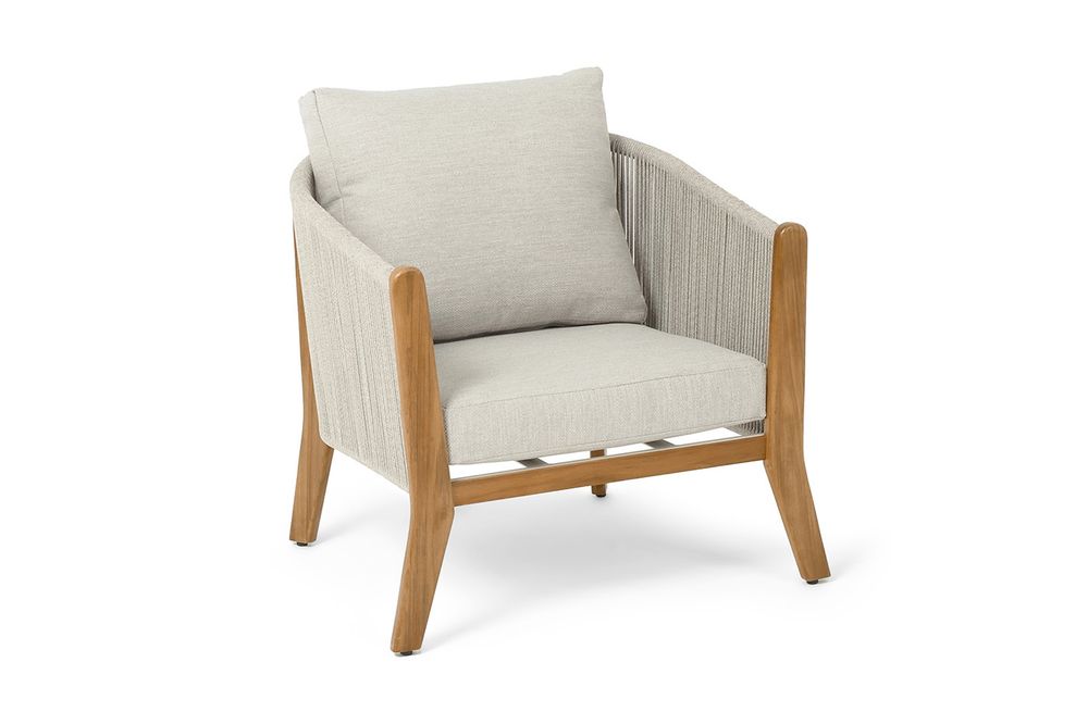 "Сидней" кресло плетеное из роупа, основание тик, каркас алюминий бежевый, роуп бежевый, ткань бежевая