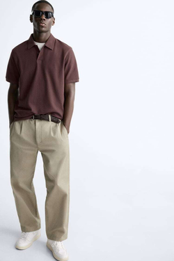 ZARA ПОЛО ИЗ РЕЛЬЕФНОЙ ТКАНИ, БОРДОВЫЙ