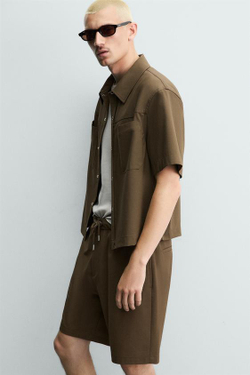 ZARA ТЕХНИЧЕСКИЕ ШОРТЫ RELAXED FIT, ТАБАЧНЫЙ
