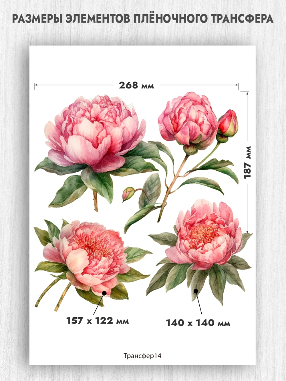 Трансфер для декупажа переводной рисунок для поверхностей пион 014