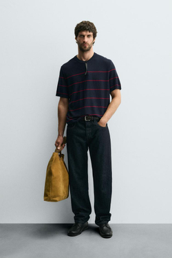 ZARA ФУТБОЛКА ИЗ ЖАККАРДОВОГО ТРИКОТАЖА В ПОЛОСКУ, ПОЛОСКИ