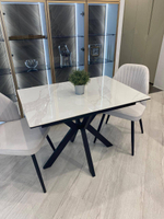 Кухонный раскладной стол "Комильфо Мини" из керамогранита, белый мрамор