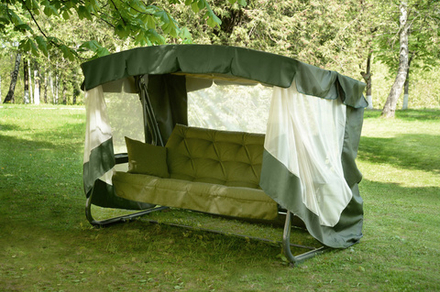 Качели садовые OLSA 4-х местные Саванна ткань папермун(каркас черный муар, м/э зеленый рис.без рисунка)2