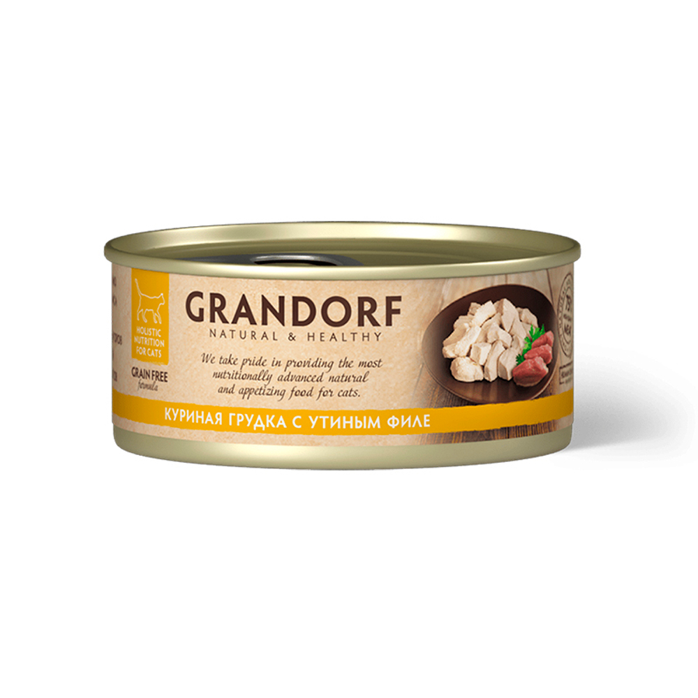 Влажный корм Grandorf chicken With Duck In Broth, для кошек, куриная грудка с утиным филе 70г
