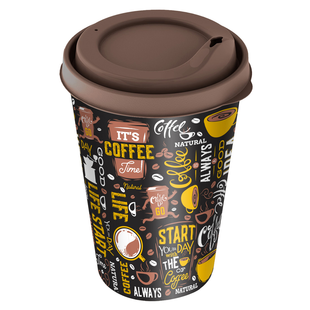 Стакан 420мл с крышкой, с декором (темно-коричневый)