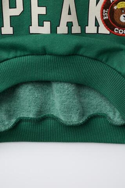 ZARA ТОЛСТОВКА С НАДПИСЬЮ И НАШИВКОЙ «МЕДВЕДЬ», ЗЕЛЕНЫЙ