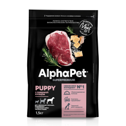 AlphaPet Superpremium корм для щенков до 6 месяцев, беременных и кормящих собак крупных пород с говядиной и рубцом (Puppy)