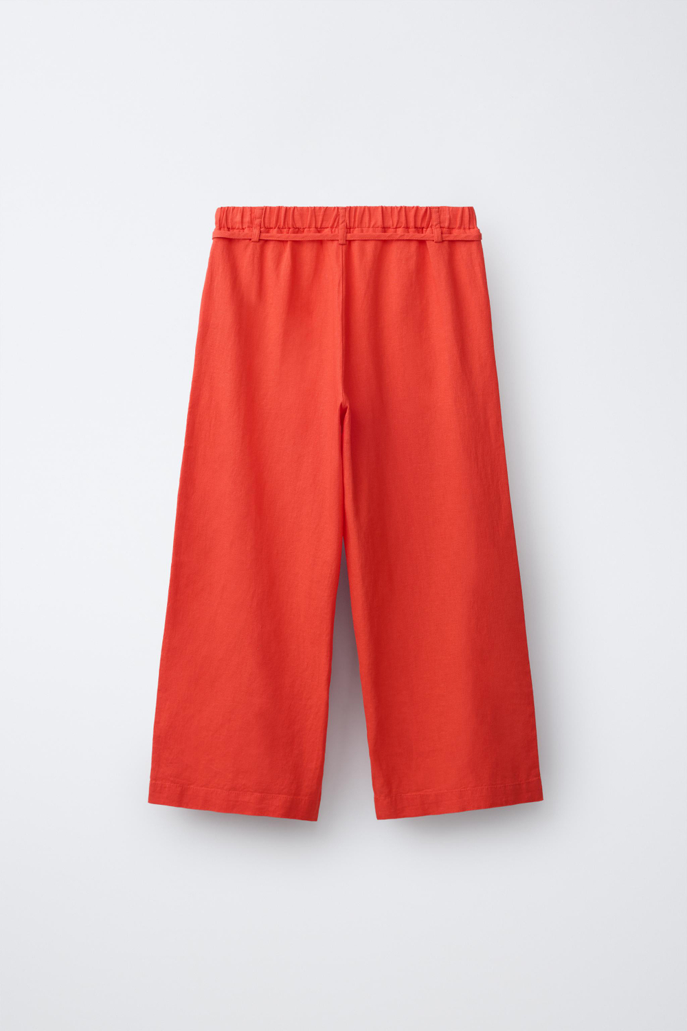 ZARA БРЮКИ ПРЯМОГО КРОЯ ИЗ СМЕСОВОГО ЛЬНА СО ШНУРКОМ, КРАСНЫЙ