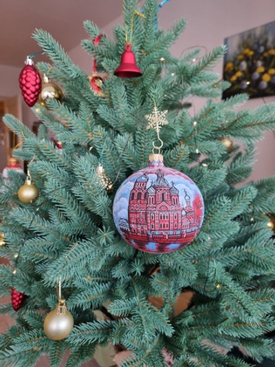 Шар стеклянный "Спас на крови",  ручная роспись