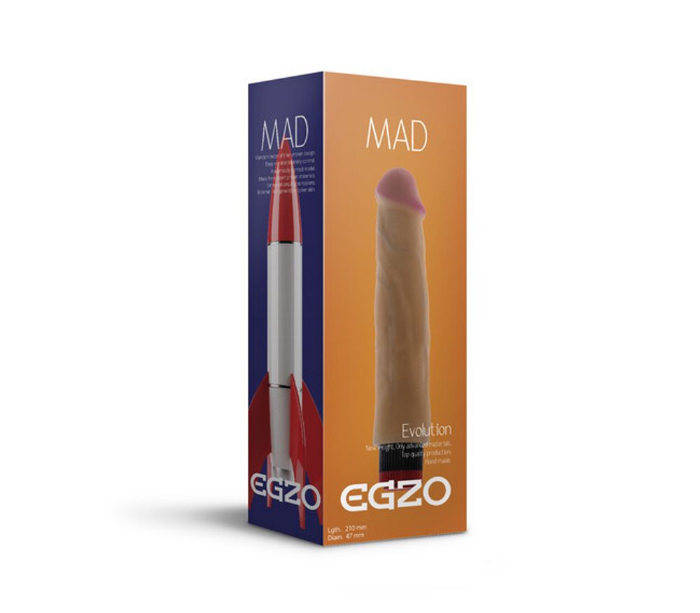 Реалистичный мультискоростной вибратор без мошонки Mad Rocket (21 см) (Цвет: телесный)