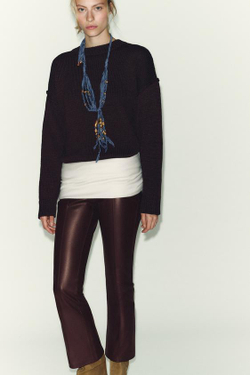 ZARA ЛЕГИНСЫ MINI FLARE ИЗ ИСКУССТВЕННОЙ КОЖИ, КОРИЧНЕВЫЙ