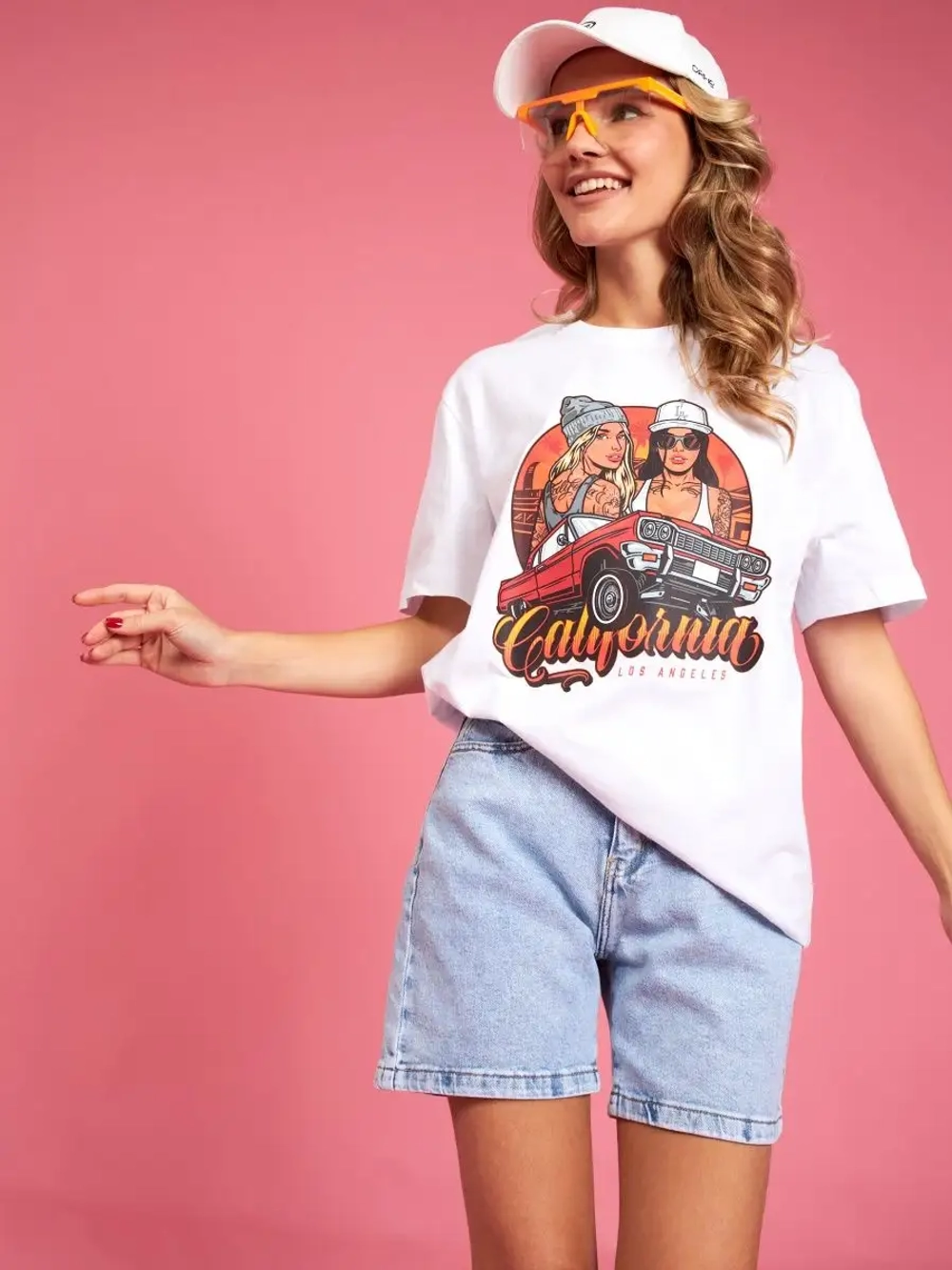 Футболка женская оверсайз белая с принтом лос анджелес