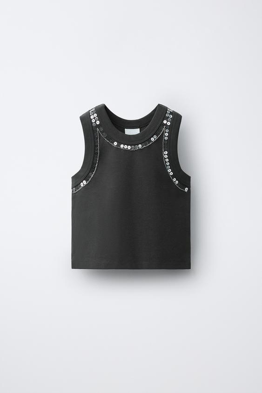 ZARA ТОП С ПАЙЕТКАМИ, АНТРАЦИТОВО-СЕРЫЙ