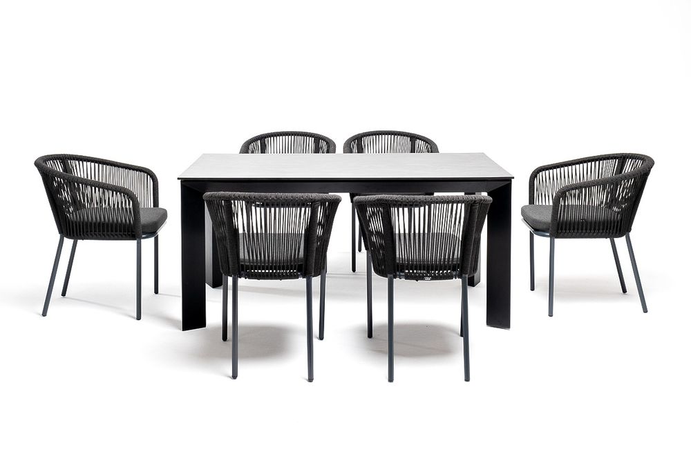 "Венето" обеденная группа на 6 персон со стульями "Марсель", каркас темно-серый, роуп темно-серый