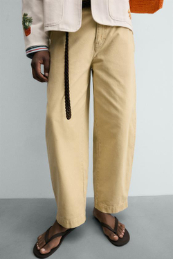 ZARA БРЮКИ BALLOON FIT С ЭФФЕКТОМ ПОТЕРТОСТИ, СВЕТЛО-ЖЕЛТЫЙ