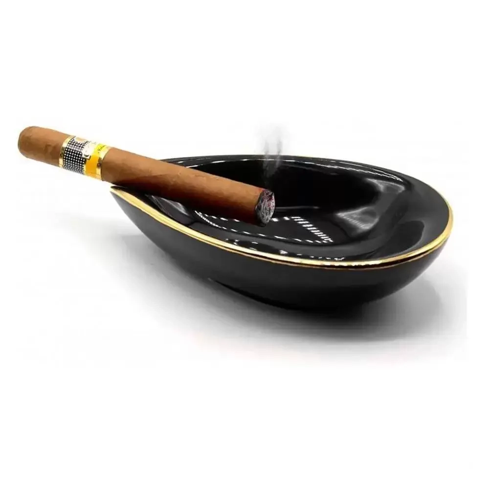 Пепельница керамическая Adorini Ashtray leaf Black, под 1 сигару черная, 14404
