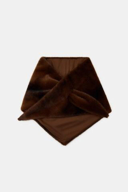 ZARA ТРЕУГОЛЬНЫЙ ШАРФ ИЗ ИСКУССТВЕННОГО МЕХА, КОРИЧНЕВЫЙ