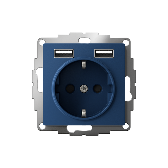 Розетка AtlasDesign 16А с 2-мя заряд. устройствами USB тип A+A 5В/2.4А 2х5В/1.2А механизм аквамарин SE ATN001130