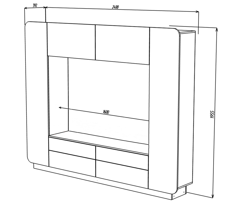 Гостиная Купертино МДФ (белая) 240*39*195 см, Белый, Белый Фасадный   Фиеста