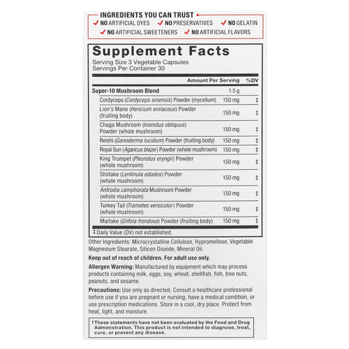Force Factor, Современные грибы, 90 растительных капсул