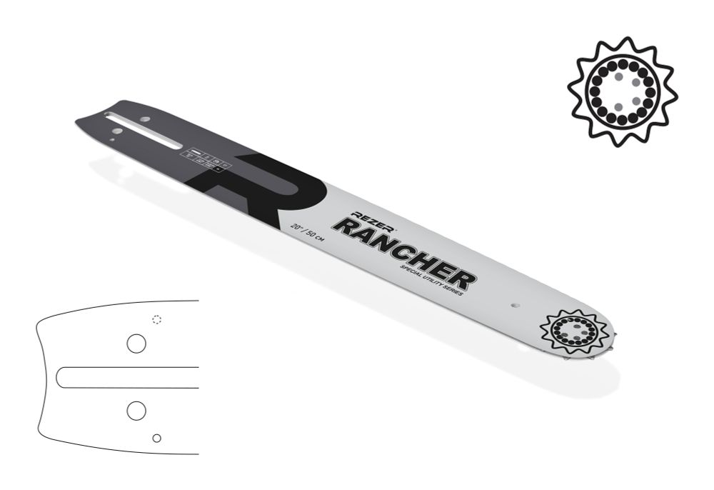 Длина шины, см: 50 (20”) Ширина паза, мм: 1,6 (0,063”) Шаг цепи, мм: 10,26 (0,404”) Тип шины: