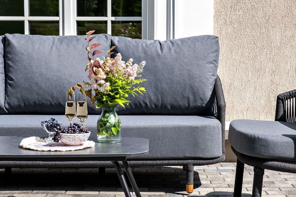 "Верона" лаунж-зона 5-местная плетеная из роупа (веревки), каркас алюминиевый темно-серый, роуп темно-серый