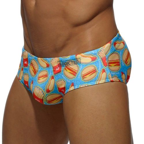 Мужские плавки брифы голубые с принтом  Пуш -ап Addicted