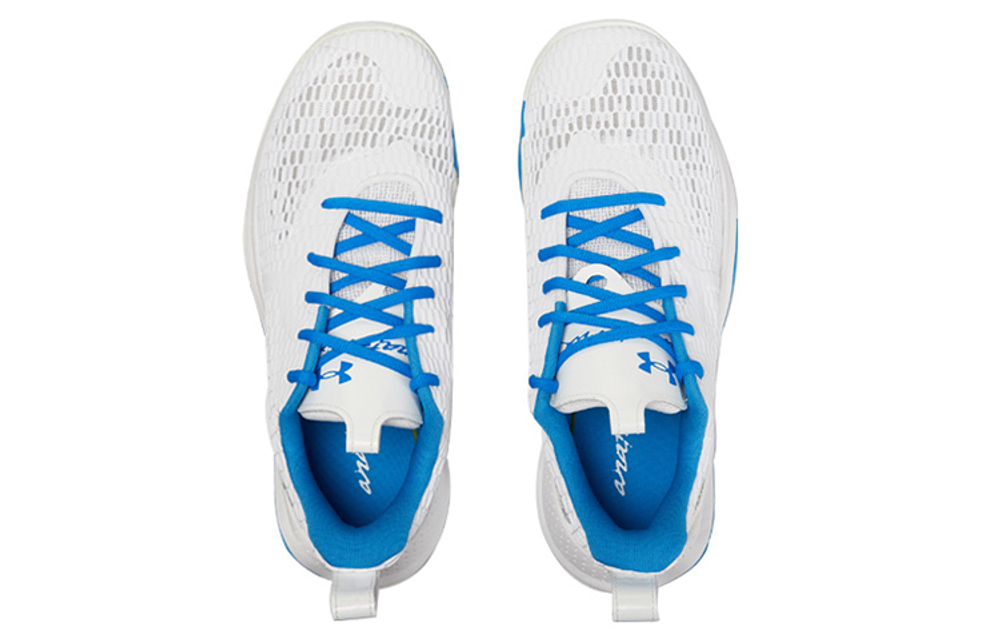 Under Armour Spawn 3 low-cut retro basketball shoes for men and women with the same white and blue