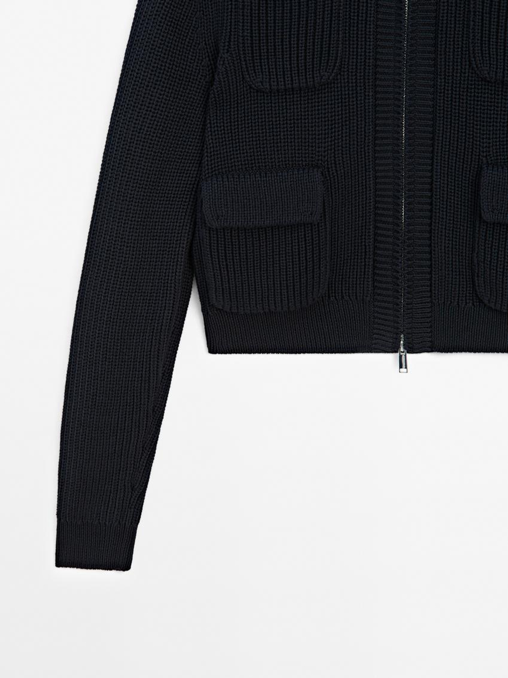 Massimo Dutti Кардиган с застежкой-молнией, темно-синий