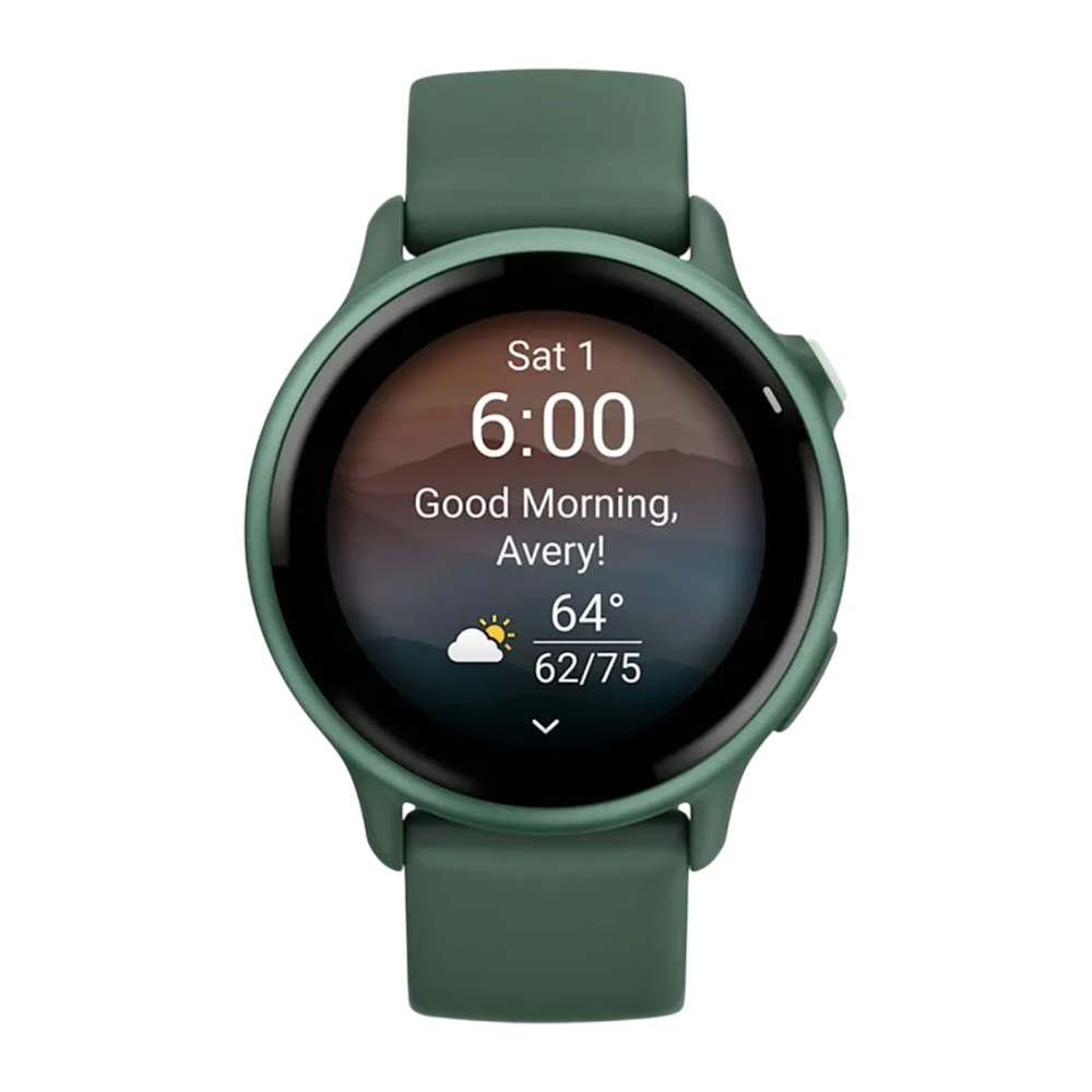 Фитнес-трекер Garmin vivoactive 6, силиконовый ремешок цвета «зелёная яшма» Безель цвета «зелёная яшма», AMOLED-дисплей с Gorilla Glass 3. Ремешок с классической застёжкой — на запястье обхватом 125–190 мм