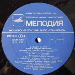 Винтажная виниловая пластинка LP Р. Щедрин, К. Паласио, А. Эшпай, А. Холминов Ленин В Сердце Народном (СССР 1971)