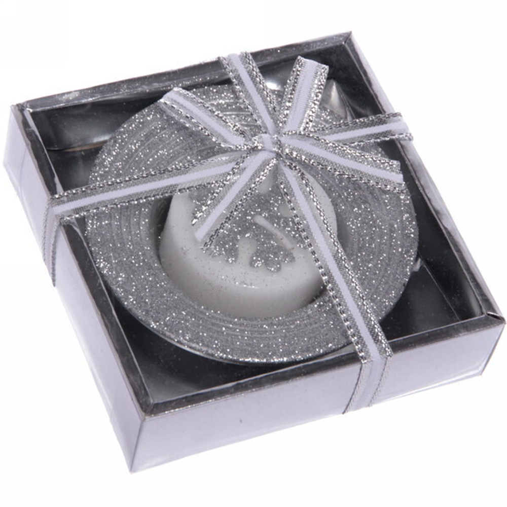 Свеча новогодняя «Снежинка» 10,5*10,5*3 см, серебро