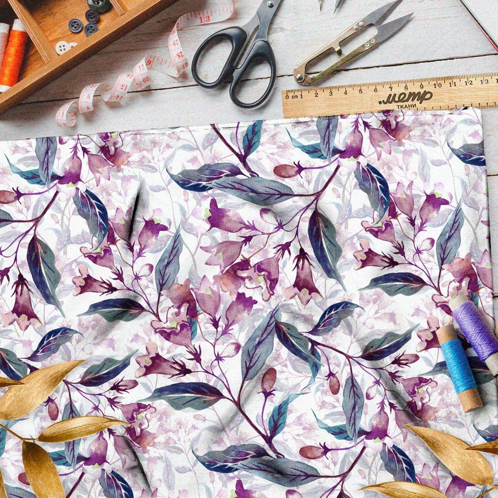 Ткань муслин сдержанные акварельные колокольчики