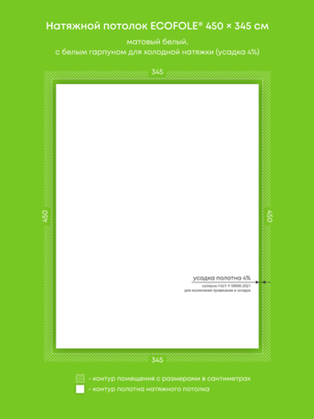 Матовый натяжной потолок 15.5 м2