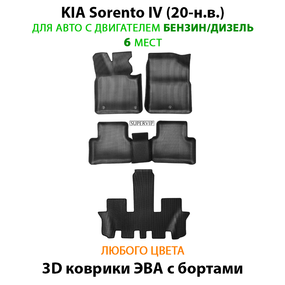 Автомобильные коврики ЭВА с бортами для KIA Sorento IV (20-н.в.) на 3 ряда