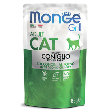 Monge Cat Grill Pouch паучи для взрослых кошек итальянский кролик 85г